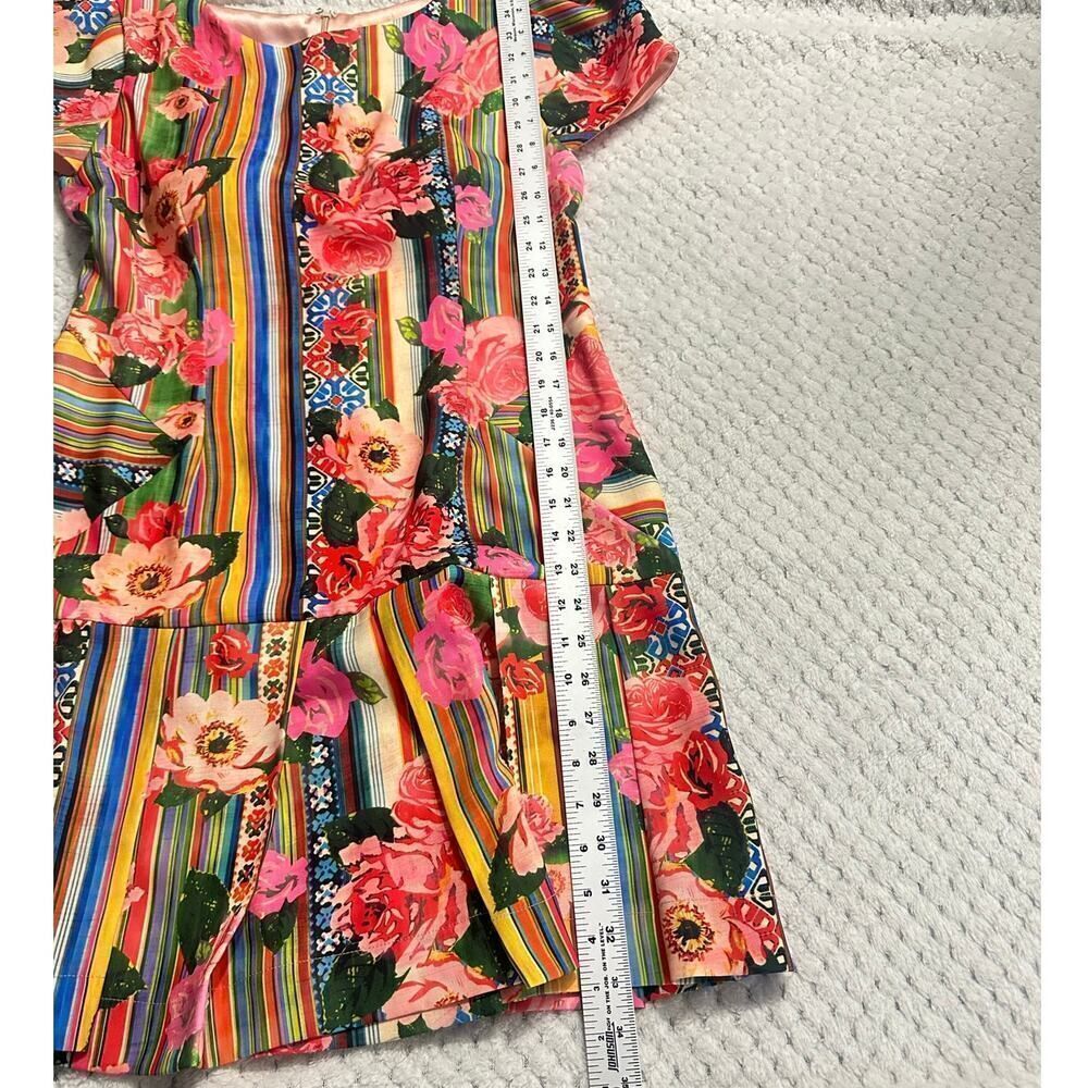 PatBo‎ Fit and Flare Mini Dress 42/Med Multicolor Silk Blend Floral Striped NWT - Picture 13 of 13